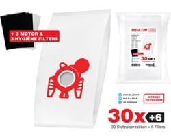 30x Miele Stofzuigerzakken FJM - 3D stofzakken + 3x Filter sets - 3 Hygiëne en 3 Motor filters meegeleverd! Premium kwaliteit - Multi lagen - Anti Allergie -Geschikt voor o.a. Miele C2, C1, S6, S4, S6000, S4000, S700, S500, S300, S200