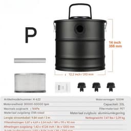 Asstofzuiger deluxe - Pelletkachel aszuiger - As stofzuiger 1200W - Met HEPA Filtersysteem - 20L Metalen Container - 16 kPa Zuigkracht — thumbnail 4
