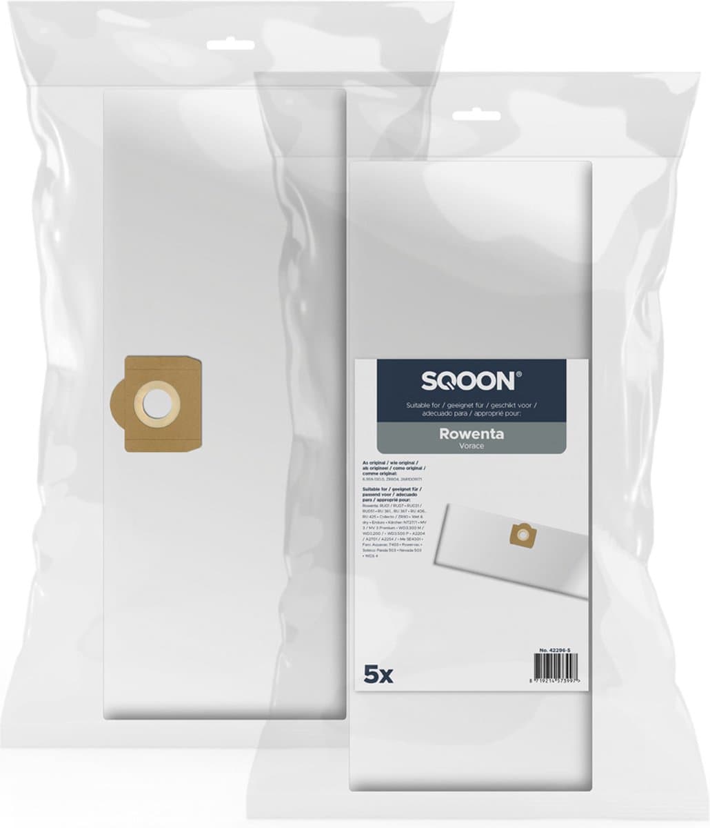 SQOON® Stofzuigerzakken Geschikt voor Rowenta Vorace - Vervangt 6.959-130.0 / ZR804 / 2681009171 - High Filtration voor Industriële Stofzuigers — afbeelding 1