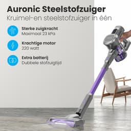 Auronic Steelstofzuiger Draadloos 220W - Draadloze Stofzuiger - HEPA Filter - Zelfstaand - Extra Accu - Op Accu - Zonder Zak - Kruimeldief - Vacuum Cleaner - Grijs/Paars — thumbnail 2