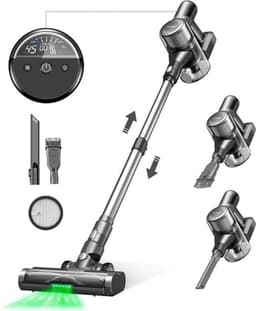 Luxe Steelstofzuiger – Draadloos – Stofzuiger zonder Zak op Accu – Tapijtreiniger – LED Display – Gebruiksvriendlijk – 450W – Grijs — thumbnail 1