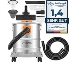 Zeegma Zonder PRO ASH - Stofzuiger voor as en puin - 1600 W - 20L - industriële stofzuiger - roestvrijstalen container - HEPA-filter - blaasfunctie 5 m snoer