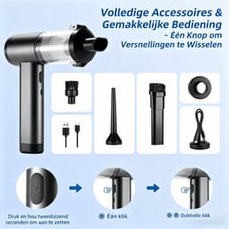 Kruimeldief - Auto Stofzuiger - Zuigen & Blazen - Handstofzuiger - Auto Stofzuiger Draadloos - 7 Opzetstukken - 16000Pa - Air Duster - Grijs — thumbnail 3