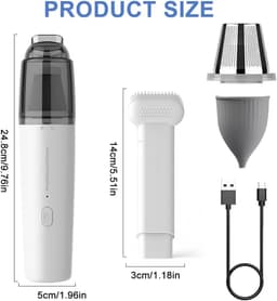Draadloze autostofzuiger - mini handstofzuiger met 3500Pa zuigkracht en USB C opladen - voor auto bureau toetsenbord en thuis - wit — thumbnail 3
