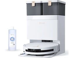ECOVACS DEEBOT T50 PRO OMNI Gen3 Robotstofzuiger met Dweilfunctie - 25.000Pa - 8.1 cm Ultradun - ZeroTangle 3.0 - TruEdge 2.0 Randreiniging - AIVI 3D 3.0 Obstakelvermijding - 75°C Heetwater-Wit - 1000ml Schoonmaakmiddel