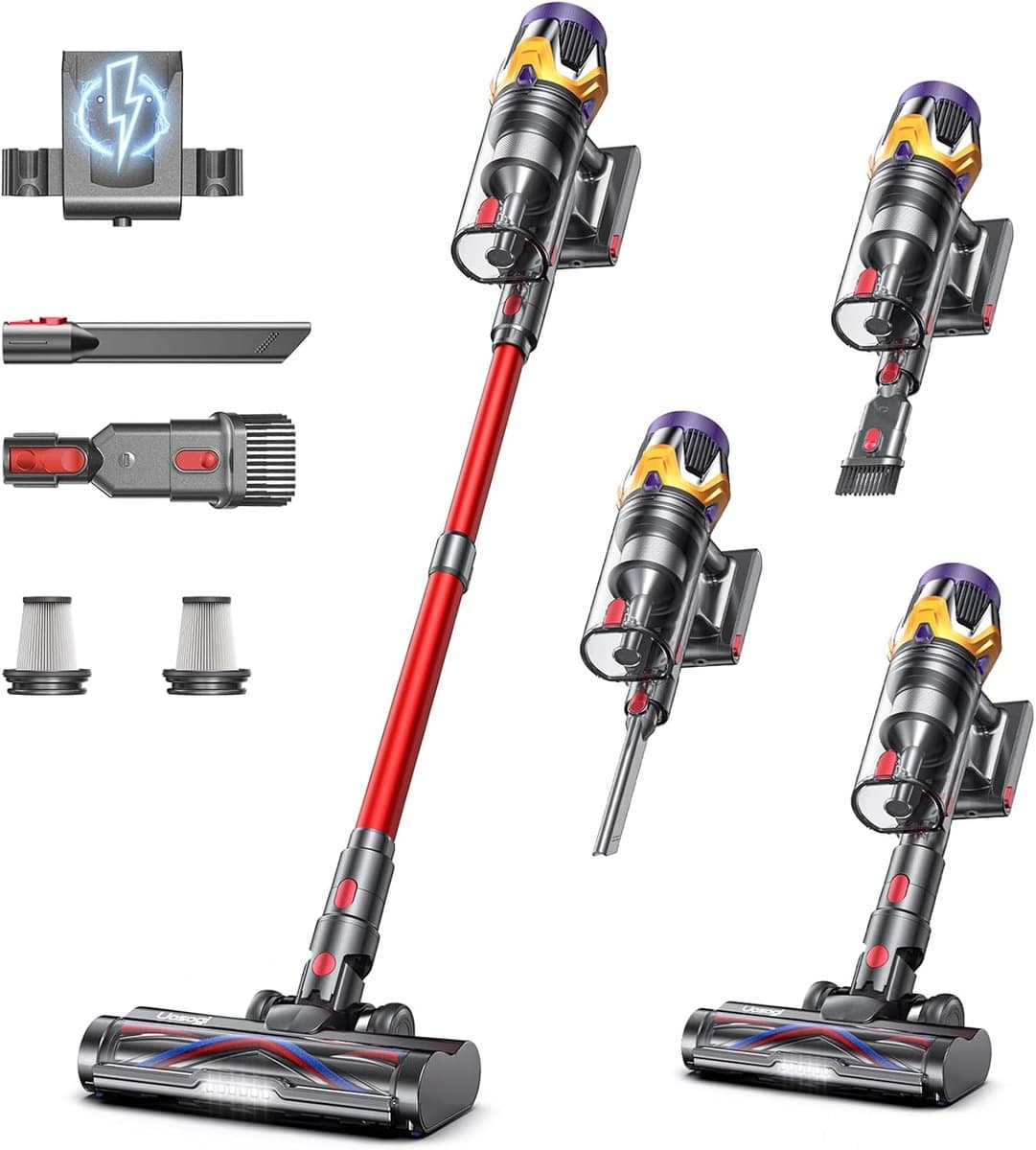 Draadloze Steelstofzuiger - Krachtige Zuiger - Snel Huis Schoon - Hoge Zuigkracht 650W - 3.6kg 122cm Hoog - Rood — afbeelding 1