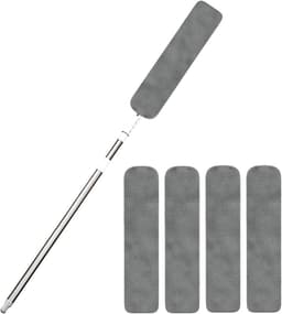 Stofzuiger met lange steel - Reinigingsgereedschap plumeau - Huis reinigen - Platte flexibele kop - Uittrekbaar - Grijs — thumbnail 1