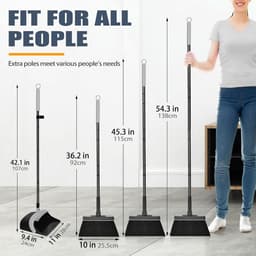 Bezem en stoffer - Veegset - Huis schoonmaken - Zwenkbare kop - 138 cm - Donkergrijs — thumbnail 5