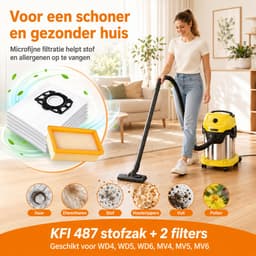2x HEPA Filter & 10x Stofzakken geschikt voor Karcher MV4 MV5 MV6 WD4 WD5 WD6 Voor Karcher WD4000 - WD5999 2.863-006.0 — thumbnail 4
