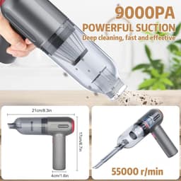 Krachtige Draadloze Handstofzuiger met 9000PA Zuigkracht - Perfect voor Thuis, Kantoor en Auto — thumbnail 2