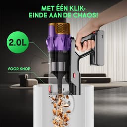 Fukstern Steelstofzuiger Draadloos – 75KPa Krachtige Zuigkracht – Tot 60 Min Accuduur – 3 Zuigstanden - Anti-Klit Vloerborstel – 7-voudig HEPA-Filtersysteem – 2L Stofreservoir – Groen Licht & Hygiënische Reiniging – goudkleurig — thumbnail 4