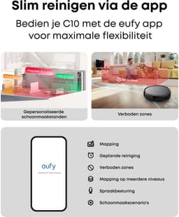 eufy Auto-Empty C10 - Slanke behuizing van 7,2cm - Tapijtreiniger - Edge expansion borstel - Automatisch legen - Point laser en multi-infrarood navigatie — thumbnail 5