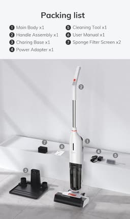 Amolass - Waterstofzuiger - Nat- en Droogzuiger - Alleszuiger - 150W - Draadloos - 119.3x28x25.5cm - Compact - Krachtig - Wit — thumbnail 3
