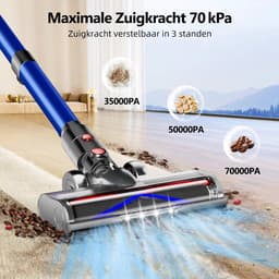 Elekiatech Steelstofzuiger - Steelstofzuiger Draadloos - Met 2 Accu’s - 70000Pa - 3 Standen Zuigkracht - LED-Display - 2200 mAh Accu - 20–70 Min Werktijd - 1,8L - Met Meubelborstel - Voor Tapijt, Harde Vloeren en Dierenharen - Blauw — thumbnail 2