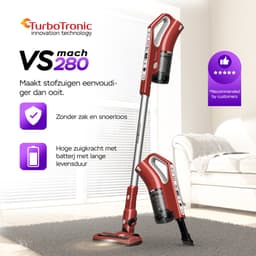 TurboTronic VS280 Cyclonic - 2-in-1 draadloze Steelstofzuiger met kruimeldief – hoge zuigkracht - 2 snelheden - 2200 mAH accu - 180W - extra accessoires - Rood — thumbnail 3