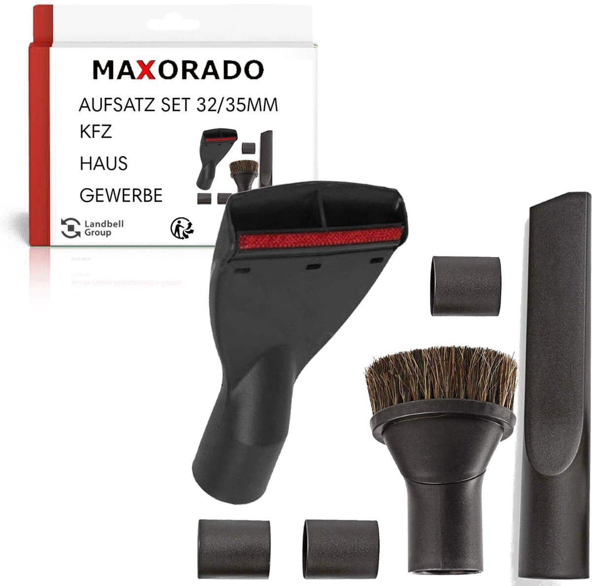 Maxorado opzetset voor uw stofzuiger - ook voor industriële stofzuigers – 32/35mm - meubelborstel - bekledingsmondstuk – spleetzuigmond opzetstuk – geschikt voor Dirt Devil, Bosch, Siemens, Einhell, Kärcher — afbeelding 1