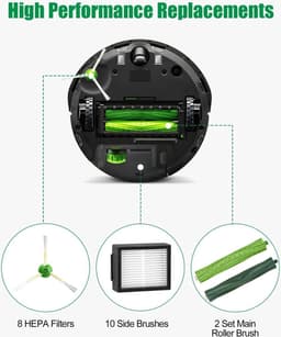 Reserveonderdelen geschikt voor iRobot Roomba E/I-serie, i7 i7+ i3 i3+ i4 i4+ E5 E6, borstelaccessoires geschikt voor iRobot Roomba, 2 sets rubberen borstels,8 hooReserveonderdelen geschikt voor iRobot Roomba E/I/gwaardige filters, 6 zijborstels — thumbnail 2