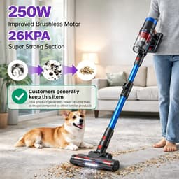 Draadloze steelstofzuiger - Krachtige reiniger - Huis schoonmaken - HEPA-filtratie x3 - 60 minuten looptijd - Blauw — thumbnail 2