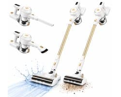 AG4400+ Steelstofzuiger Draadloos met Dweilfunctie – 2 in 1 Steelstofzuiger & Kruimeldief – Krachtige Draadloze Stofzuiger – Sterke Zuigkracht – Geschikt voor Dierenharen – Lichtgewicht & Stil – Handstofzuiger – White Gold Edition –