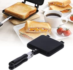 Dubbelzijdige braadpan, vierkant, anti-aanbak, ontbijt, braadpan, sandwich, brood, toast, bakken, pannenkoekenpan, omkeerbare pan, breakfast sandwichmaker met hittebestendig handvat — thumbnail 4