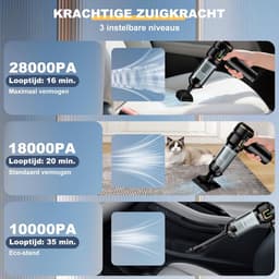 Handstofzuiger accu 4-in-1 met LCD-display, draadloze autostofzuiger 28000PA sterke zuigkracht, 3 zuigstanden, 240000 omw/min, mini stofzuiger met scherm voor auto, keuken, pc, bank, kantoor en thuisgebruik — thumbnail 2