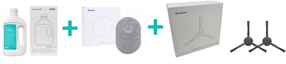 Dreame Multi-Surface Floor Cleaner - Schoonmaakmiddel - AWH6 - 1000ml + 4 x MOPPEN + 2 x Originele zijborstel voor DREAME L10s/ L20/ L30/ X30/ L40/ D20 D - Set met originele producten van het merk DREAME — afbeelding 1