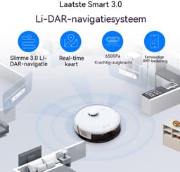 Robotstofzuiger Met Dweilfunctie - 5000 Pa Zuigkracht - Leegt Automatisch - 3-In-1 Dweilrobot - LDS LiDAR Navigatie - Voor Tapijt En Harde Vloeren - Wit — thumbnail 4