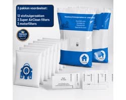 Miele GN Stofzuigerzakken van Kleanburg® - Geschikt voor Miele C1, C2, C3, S5, S8 - 12 zakken, 3 motorfilters en 3 AirClean filters- Miele 9917730 - Gelijk aan Originele Kwaliteit