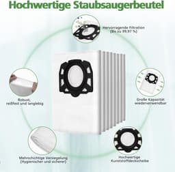 12 stuks stofzuigerzakken KFI 487 compatibel met Kärcher WD4, WD5, WD6, MV4, MV5, MV6 - Vliesfilterzakken voor nat en droog - Wit — thumbnail 5