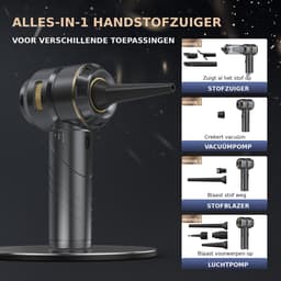4-in-1 Draadloze Handstofzuiger & Air Duster – Opvouwbare Auto Stofzuiger – 16 kPa – 3 Standen – 80.000 RPM – USB-C – 11 Accessoires – Zwart/Goud — thumbnail 3