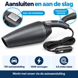 Autostofzuiger - Kruimeldief - 12V 120W - 4,5 meter kabel - Met slang en mondstukken - Zwart — thumbnail 3