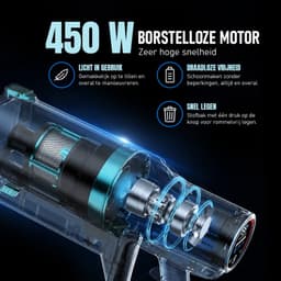 Kymo Steelstofzuiger Draadloos - 450W - 33kPa - Stofzuiger Zonder Zak - Draadloze Stofzuiger op Accu - Kruimeldief - Handstofzuiger - Snoerloze Stofzuiger - Voor Dierenharen - 62 Min Accu - HEPA Filter — thumbnail 2