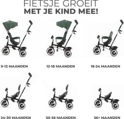 Driewieler Fiets voor Kinderen 9 Maanden tot 5 Jaar - Comfortabele en Veilige Kinderwagen met Handvat en Accessoires in Mystiek Groen — thumbnail 4