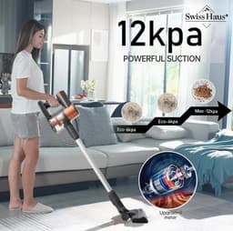 Swiss Haus® CVC2501 Steelstofzuiger Draadloos – 35 Minuten - 3 Snelheden – HEPA Filter – Draadloze Stofzuiger Zonder Zak - LED Display – Wandhouder – 150W - Vacuum Cleaner - Oranje — thumbnail 5