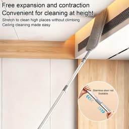 Stofzuiger met lange steel - Reinigingsgereedschap plumeau - Huis reinigen - Platte flexibele kop - Uittrekbaar - Grijs — thumbnail 2