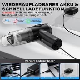 Sander Shop Handstofzuiger, 11000PA autostofzuiger, draadloos, opvouwbare mini-autostofzuiger met krachtige borstelloze motor , draagbare stofzuiger voor huisdierenhaar, voertuigen — thumbnail 4