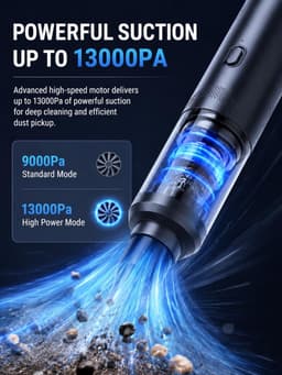 SnelShoppen - Draadloze Mini-handstofzuiger voor Auto - Krachtig 5000 Pa, 90 W, Zwart - Perfect voor Auto, Huis, en Reizen — thumbnail 2