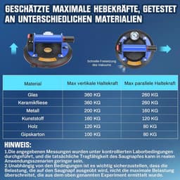 Set van 2 Zuiglifters voor Glas en Tegels - Draagkracht tot 360 kg - Metalen Handgreep — thumbnail 3