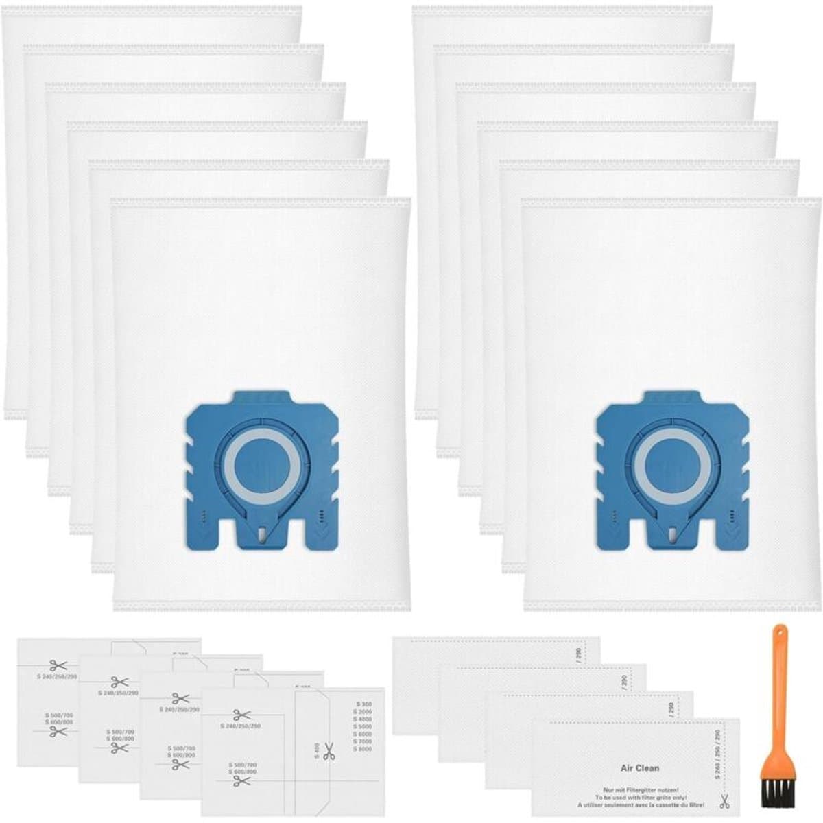 Verpakking van 12 Pure GN 3D-stofzakken - Geschikt voor Miele Hyclean GN Classic C1 Complete C2 Complete C3, S2 S5 S8 S800 S600 serie stofzuigers - inclusief 4 motorfilters en 4 uitlaatfilters. — afbeelding 1