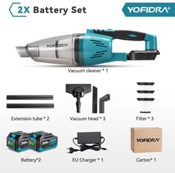 Lunekiss 1500W 4‑in‑1 Draadloze Stofzuiger – 12KPA – 650ml – Compatibel met Makita‑Accupin – Inclusief 2 Batterijen — thumbnail 2