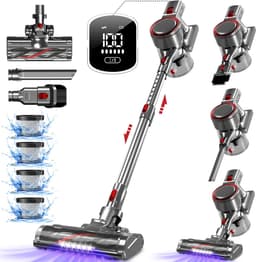Fukstern Steelstofzuiger Draadloos - 55000Pa Zuigkracht - 55 Minuten Werktijd - 1.8L Stofreservoir - 8-lags HEPA-filtersysteem - zilverkleurig — thumbnail 1