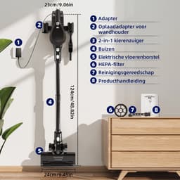 Fukstern Draadloze Steelstofzuiger - 38kPa Zuigkracht - 50 Minuten Werktijd - 2 Zuigstanden - 8-lags HEPA-filtersysteem - Zwart — thumbnail 5