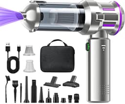 4-in-1 Draadloze Handstofzuiger, Mini Auto Stofzuiger Stofblazer, 16.000 Pa Krachtige Krachtige Zuigkracht borstelloze motor, 6000mAh batterij, 1-touch leegmaken, voor auto/thuis Zwart, EVA-tas — thumbnail 1