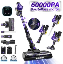 Grenintol Steelstofzuiger – Steelstofzuiger Draadloos – Draadloze Stofzuiger – 60000Pa /500W Touchscreen en Anti - Klit Borstel – Steelstofzuigers 2500 mAh Accu – 60 minuten – 1,2L Stofbak - Geschikt Voor Tapijt, Harde Vloeren en Dierenhaar – Paars — thumbnail 1