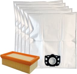 Multaparts® stofzuigerzakken (5) en HEPA vlakfilter geschikt voor Kärcher stofzuigers | Geschikt voor Kärcher WD4, WD5, WD6, MV4, MV6 serie | Set met alternatieve stofzakken 2.863-006.0 & HEPA filter 2.863-005.0 — thumbnail 1