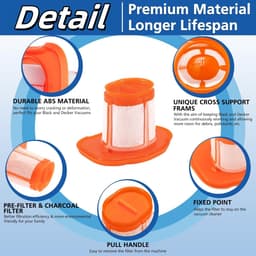 4 stuks filters geschikt voor Black+Decker HHVK320J- HHVK320J10 -HHVK320JZ01- HHVK515J- HHVK515JP -HHVK515JP07 -HHVK515J00FF -HHVK415B01 handstofzuiger reserveonderdelen accessoires vervangingsfilter wasbaar — thumbnail 3
