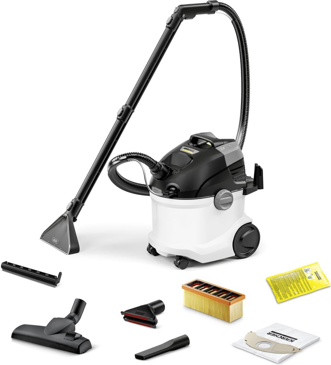 Kärcher SE 5 Tapijtreiniger - Vlekkenreiniger - 4 / 4 liter - Nat- en droog stofzuiger - Geschikt voor oa. autostoelen - bureaustoelen - banken - hondenmanden, tapijten, vloerkleden, baby- en kinderstoelen — afbeelding 1