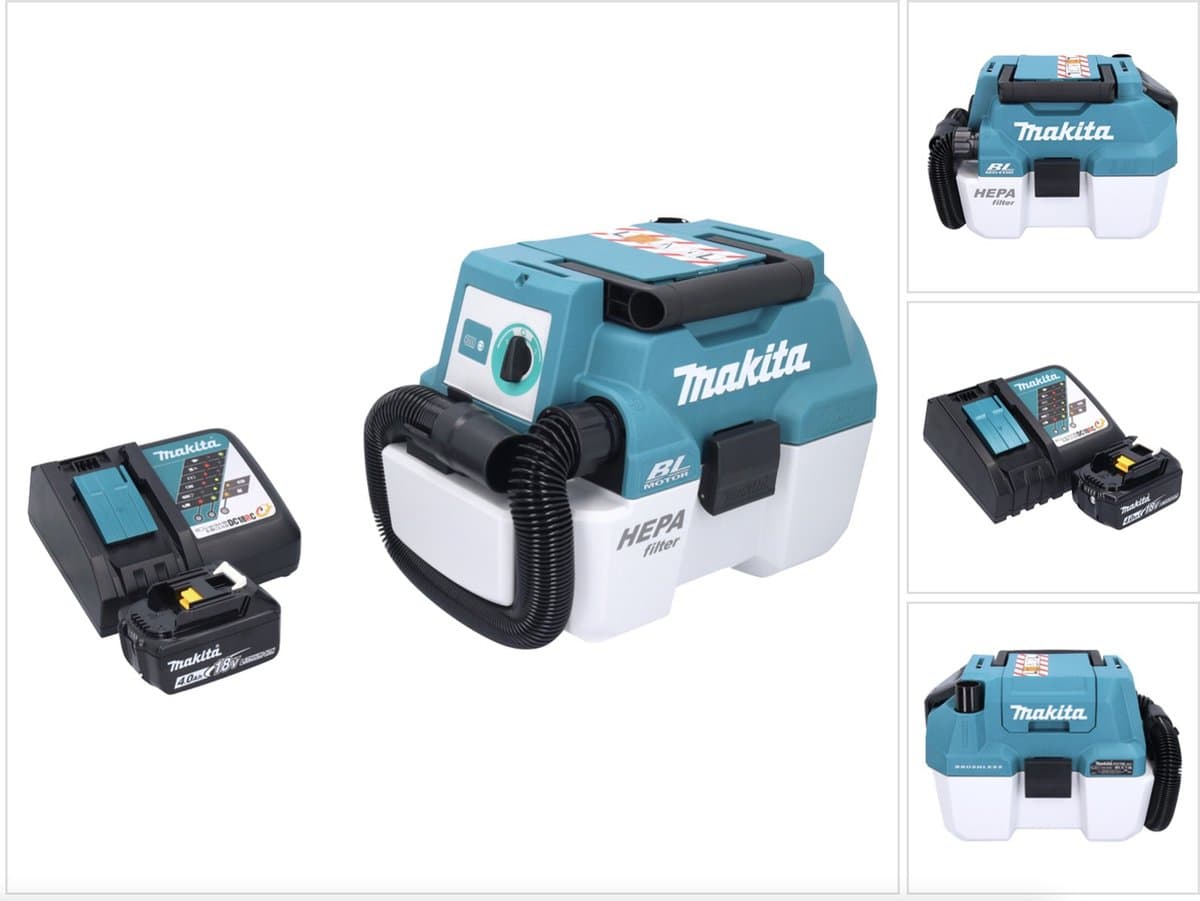 Makita DVC 750 LRM1 accustofzuiger LXT 18 V 67 mbar 7,5 l borstelloos + 1x accu 4,0 Ah + oplader — afbeelding 1