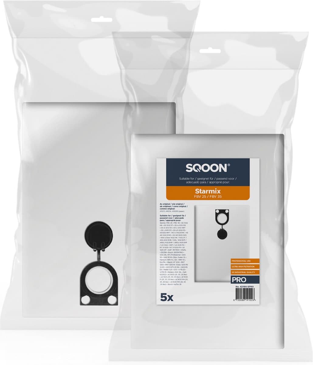 SQOON® Stofzuigerzakken PRO Geschikt voor Starmix FBV 25 / 35 & Dibo 411231 - 5 Stuks — afbeelding 1