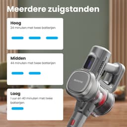 Auronic Steelstofzuiger Draadloos 220W - Draadloze Stofzuiger - HEPA Filter - Zelfstaand - Extra Accu - Op Accu - Zonder Zak - Kruimeldief - Vacuum Cleaner - Grijs/Rood — thumbnail 5